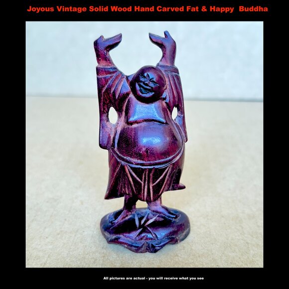 Joyous Vintage Solid Wood Hand Carved Fat & Happy Hotei Buddha - Picture 7 of 9